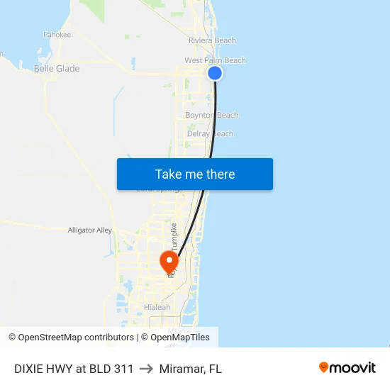 DIXIE HWY at BLD 311 to Miramar, FL map
