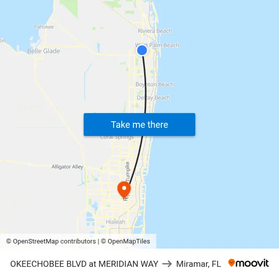 OKEECHOBEE BLVD at  MERIDIAN WAY to Miramar, FL map