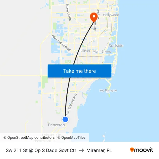 Sw 211 St @ Op S Dade Govt Ctr to Miramar, FL map
