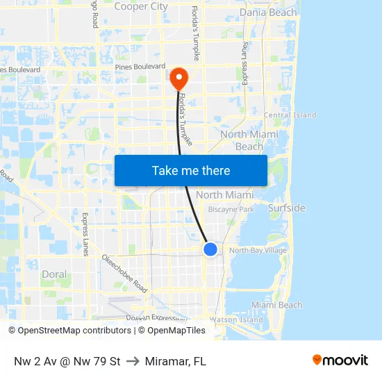 Nw 2 Av @ Nw 79 St to Miramar, FL map