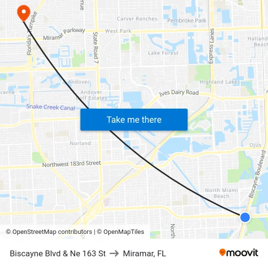Biscayne Blvd & Ne 163 St to Miramar, FL map