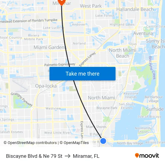 Biscayne Blvd & Ne 79 St to Miramar, FL map