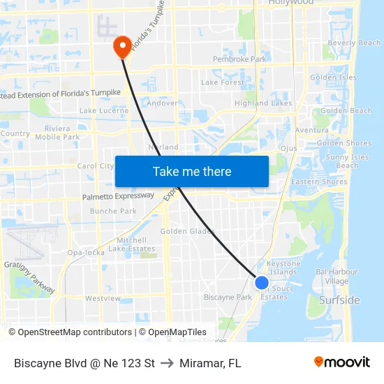 Biscayne Blvd @ Ne 123 St to Miramar, FL map