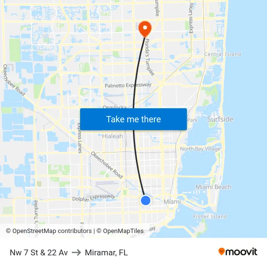 Nw 7 St & 22 Av to Miramar, FL map