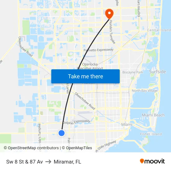 Sw 8 St & 87 Av to Miramar, FL map