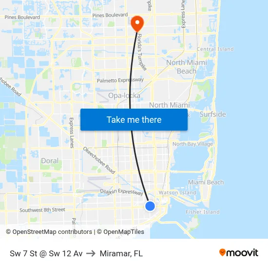 Sw 7 St @ Sw 12 Av to Miramar, FL map