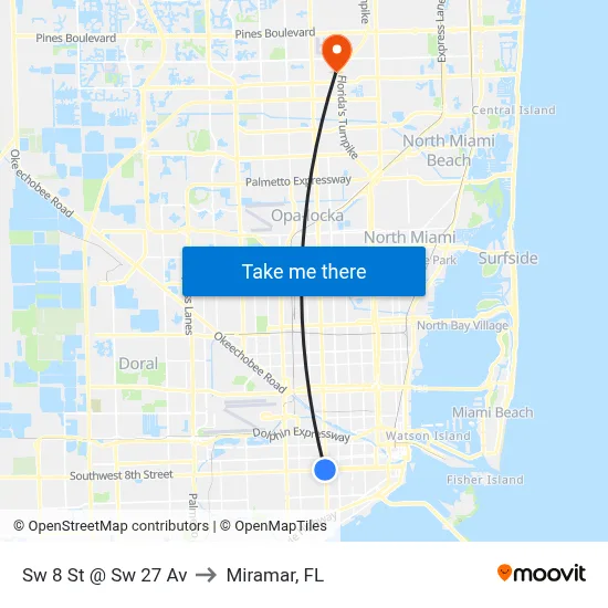 Sw 8 St @ Sw 27 Av to Miramar, FL map