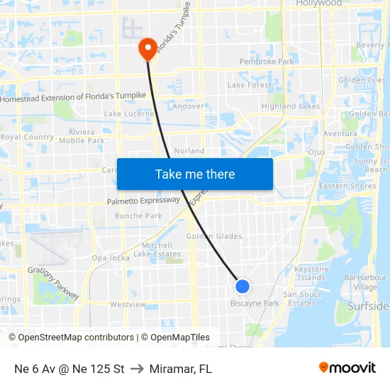 Ne 6 Av @ Ne 125 St to Miramar, FL map