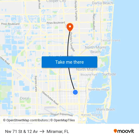 Nw 71 St & 12 Av to Miramar, FL map