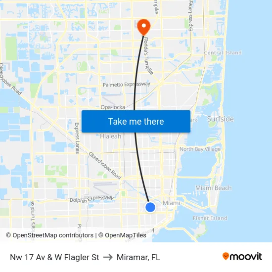 Nw 17 Av & W Flagler St to Miramar, FL map