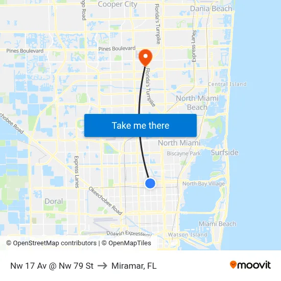 Nw 17 Av @ Nw 79 St to Miramar, FL map