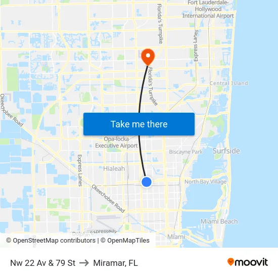 Nw 22 Av & 79 St to Miramar, FL map