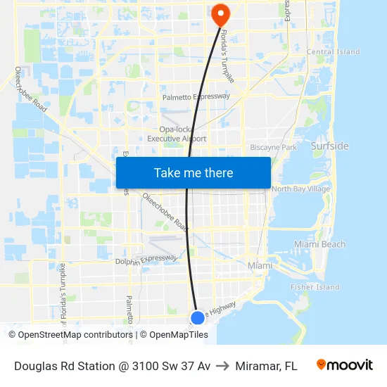 Douglas Rd Station @ 3100 Sw 37 Av to Miramar, FL map