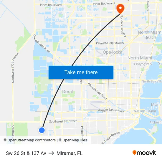 Sw 26 St & 137 Av to Miramar, FL map