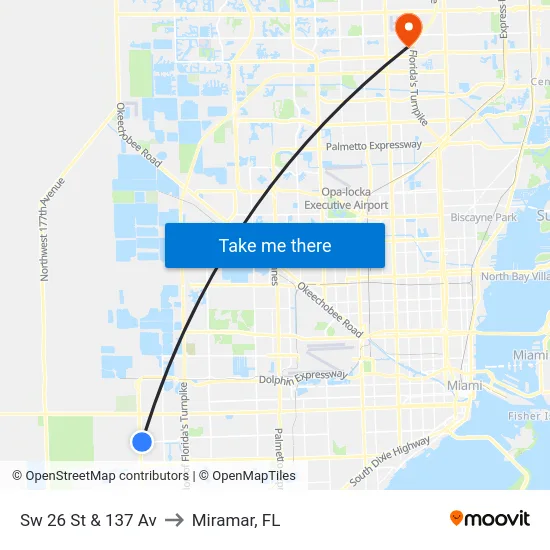 Sw 26 St & 137 Av to Miramar, FL map