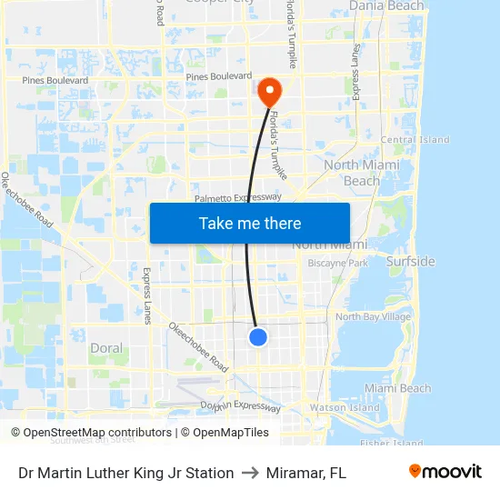 Dr Martin Luther King Jr Station to Miramar, FL map