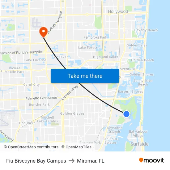 Fiu Biscayne Bay Campus to Miramar, FL map