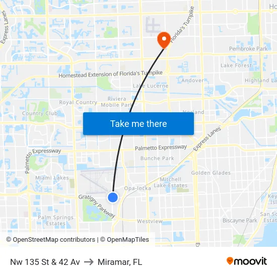 Nw 135 St & 42 Av to Miramar, FL map