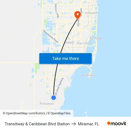 Transitway & Caribbean Blvd Station to Miramar, FL map