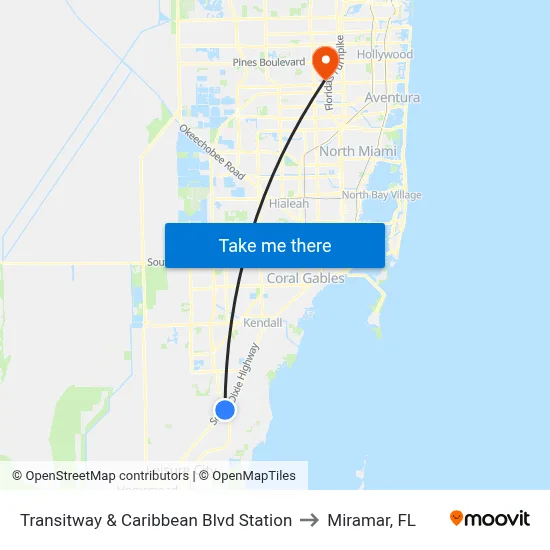 Transitway & Caribbean Blvd Station to Miramar, FL map