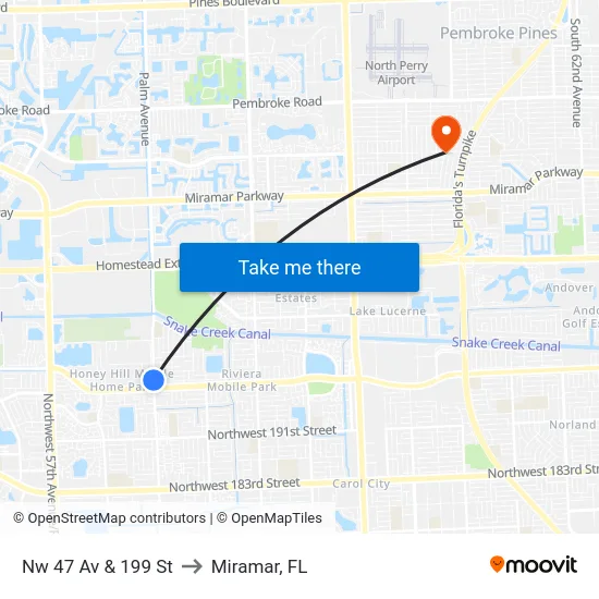 Nw 47 Av & 199 St to Miramar, FL map