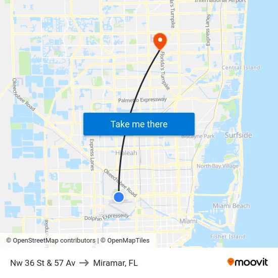 Nw 36 St & 57 Av to Miramar, FL map