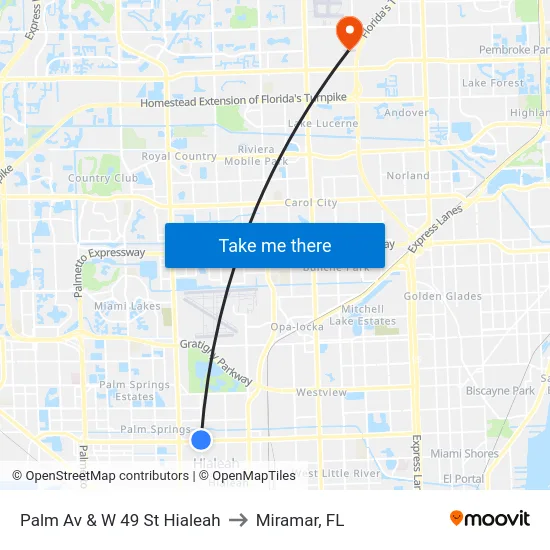 Palm Av & W 49 St Hialeah to Miramar, FL map