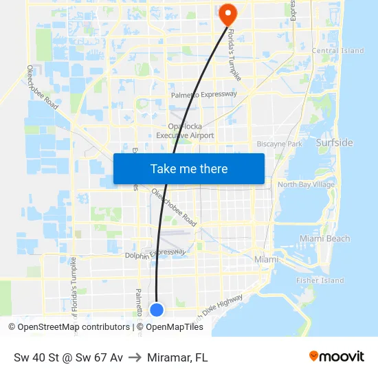 Sw 40 St @ Sw 67 Av to Miramar, FL map
