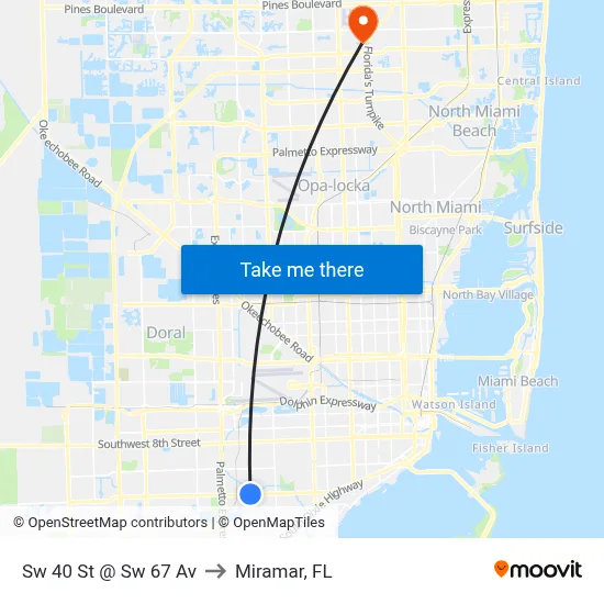 Sw 40 St @ Sw 67 Av to Miramar, FL map