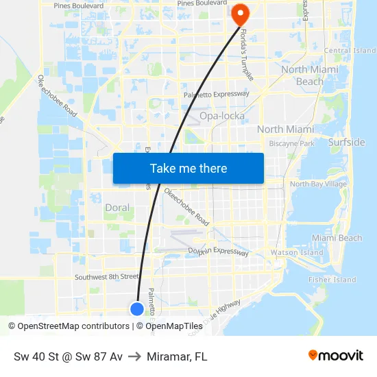 Sw 40 St @ Sw 87 Av to Miramar, FL map