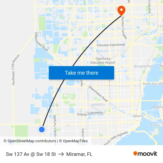Sw 137 Av @ Sw 18 St to Miramar, FL map
