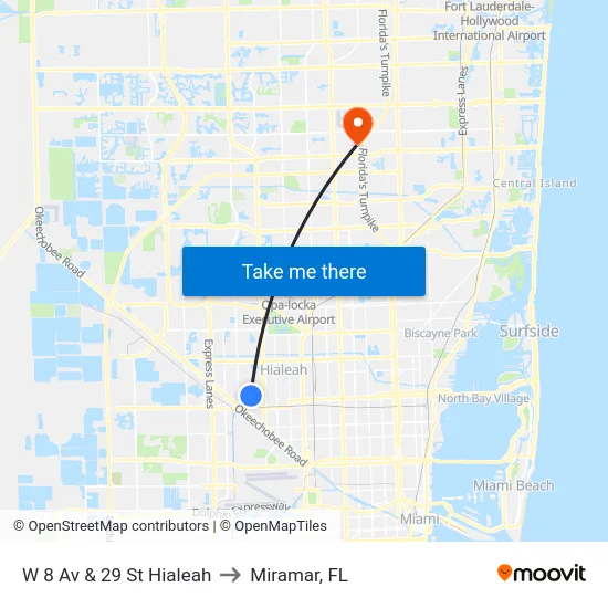 W 8 Av & 29 St Hialeah to Miramar, FL map