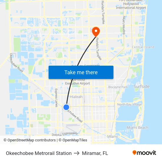 Okeechobee Metrorail Station to Miramar, FL map