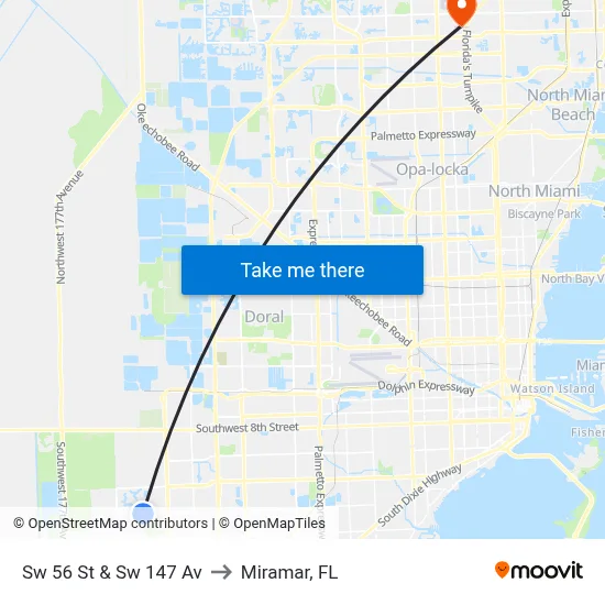 Sw 56 St & Sw 147 Av to Miramar, FL map