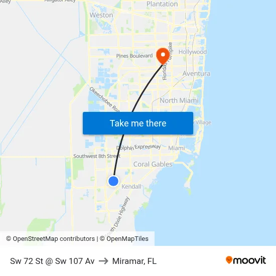 Sw 72 St @ Sw 107 Av to Miramar, FL map