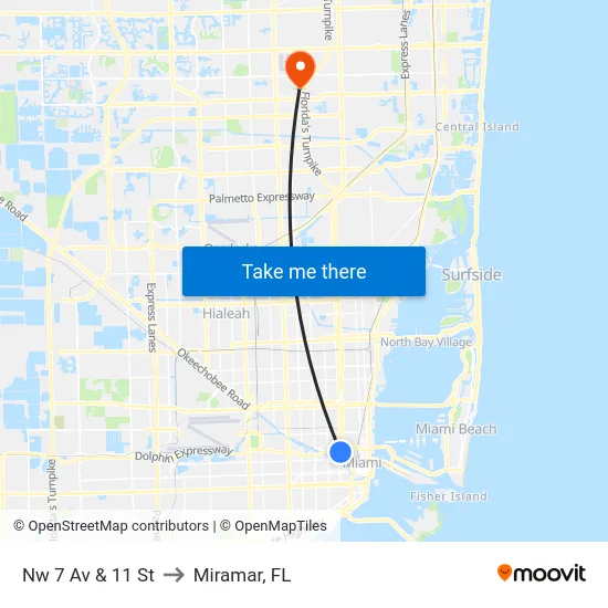 Nw 7 Av & 11 St to Miramar, FL map