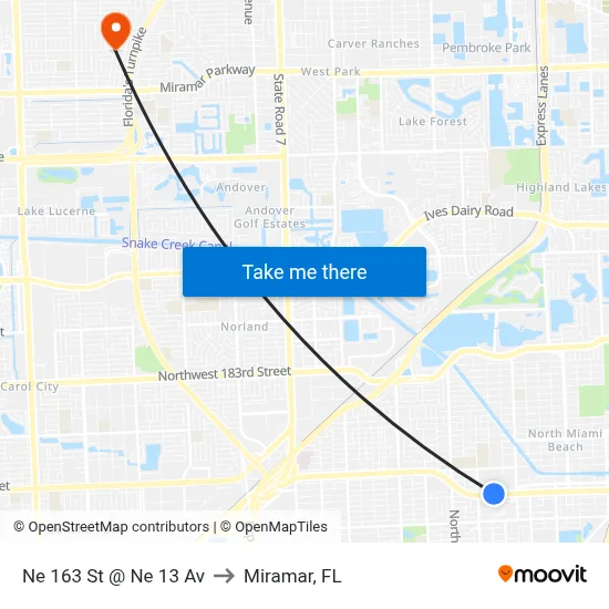 Ne 163 St @ Ne 13 Av to Miramar, FL map