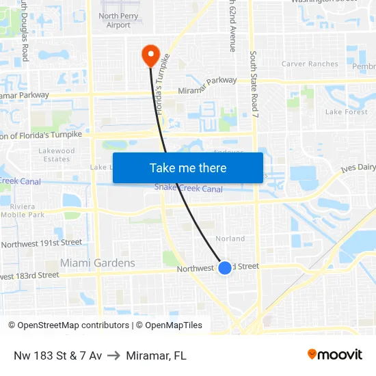 Nw 183 St & 7 Av to Miramar, FL map