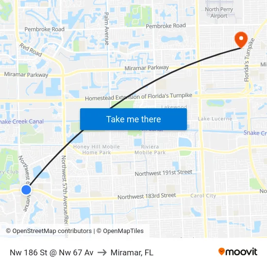Nw 186 St @ Nw 67 Av to Miramar, FL map
