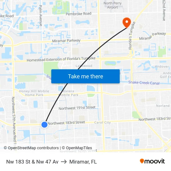 Nw 183 St & Nw 47 Av to Miramar, FL map