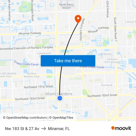 Nw 183 St & 27 Av to Miramar, FL map