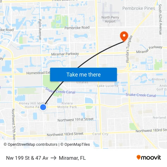 Nw 199 St & 47 Av to Miramar, FL map
