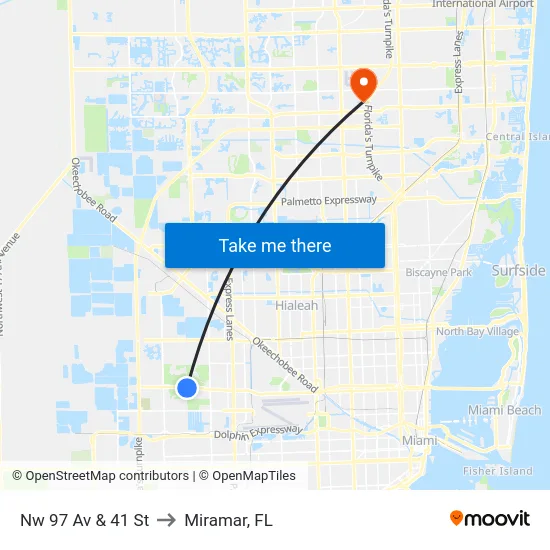 Nw 97 Av & 41 St to Miramar, FL map