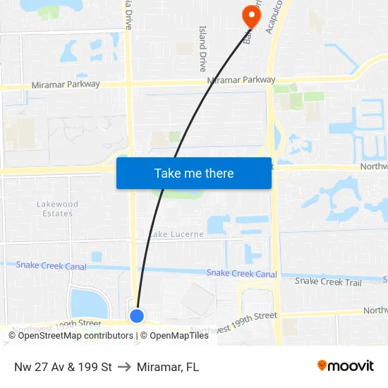 Nw 27 Av & 199 St to Miramar, FL map