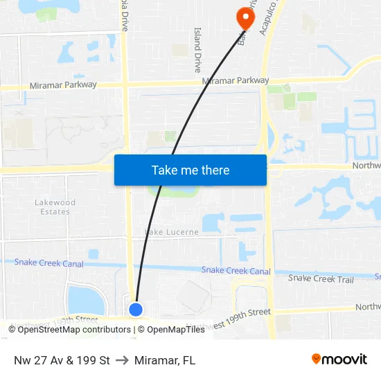 Nw 27 Av & 199 St to Miramar, FL map