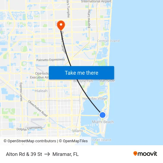 Alton Rd & 39 St to Miramar, FL map