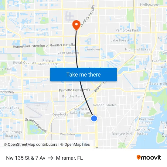 Nw 135 St & 7 Av to Miramar, FL map