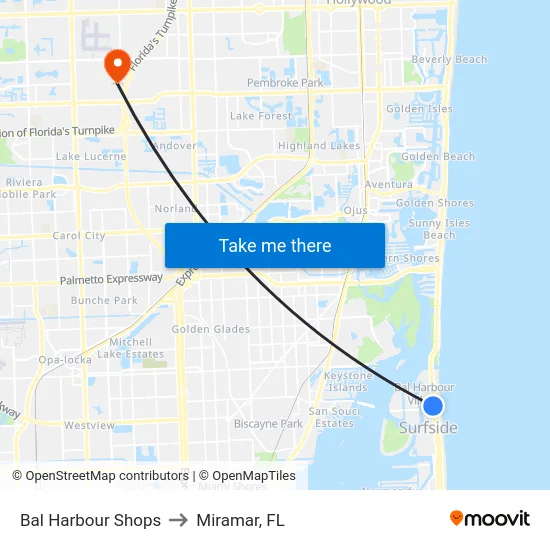Bal Harbour Shops to Miramar, FL map
