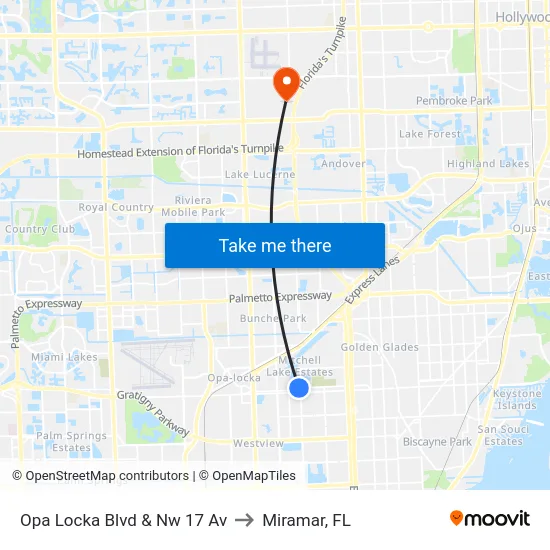 Opa Locka Blvd & Nw 17 Av to Miramar, FL map