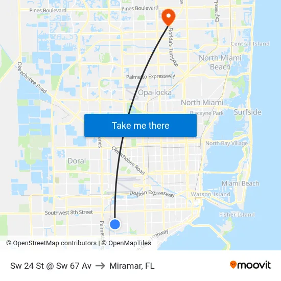 Sw 24 St @ Sw 67 Av to Miramar, FL map